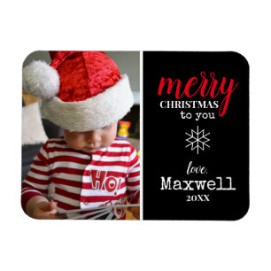 Black, White, Red Collage Snowflake Photo Holiday Magneet