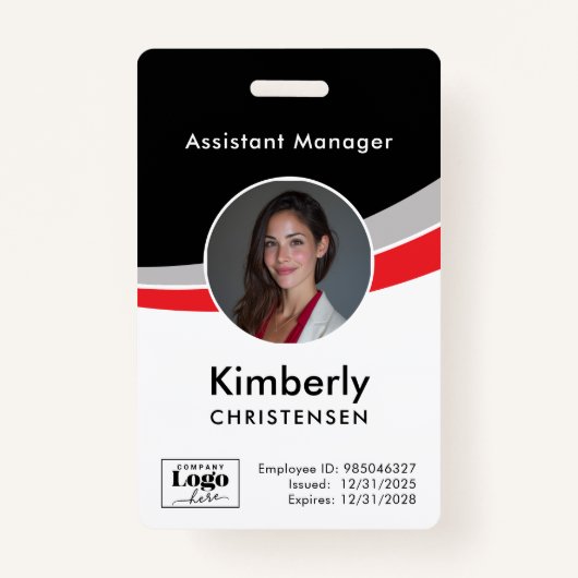 Black White Red Corporate Employee ID Badge (Devant)