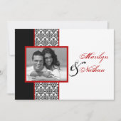 Black White Red Damask Foto Weddenschap Invite Kaart (Voorkant)