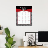 Black White Red Damask Heart Table Seating Poster (Thuiskantoor)