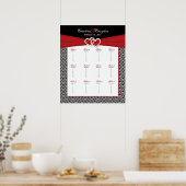 Black White Red Damask Heart Table Seating Poster (Keuken)