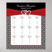 Black White Red Damask Heart Table Seating Poster (Voorkant)