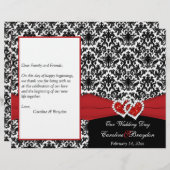 Black White Red Damask, Hearts Wedding Program (Voorkant / Achterkant)
