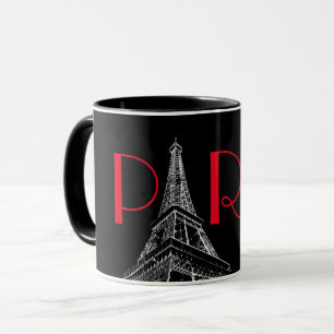 Black & White Red Eiffel Tower Paris Mok