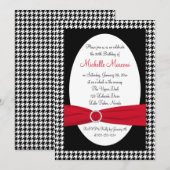 Black, White, Red Houndstooth 30th Birthday Invite Kaart (Voorkant / Achterkant)