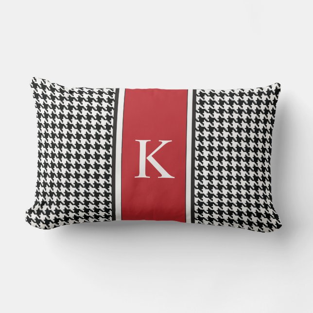 Black White Red Houndstooth Patroon Kussen (Voorkant)