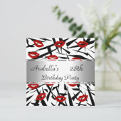 Black White Red Lips Invitation fête d'anniversair (Debout devant)