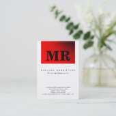 Black White Red Minimalist Monogram Visitekaartje (Staand voorkant)