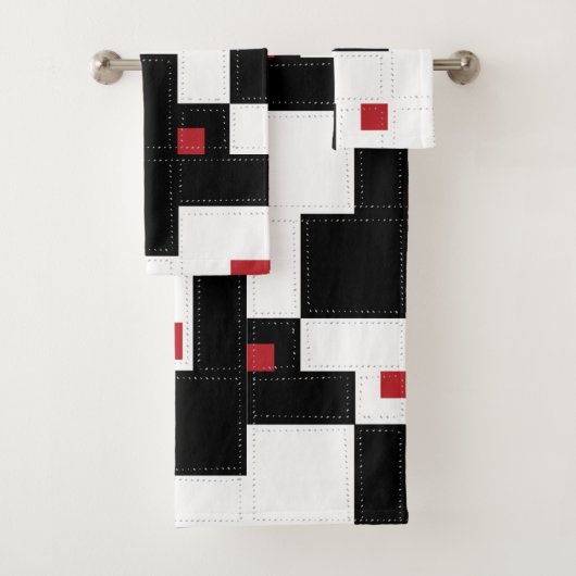 Black White Red Modern patchwork Bad Handdoek (Insitu)
