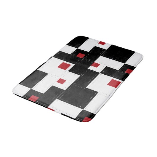 Black White Red Modern  patchwork Badmat (Gekanteld)