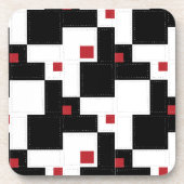 Black White Red Modern  patchwork Bier Onderzetter (Voorkant)