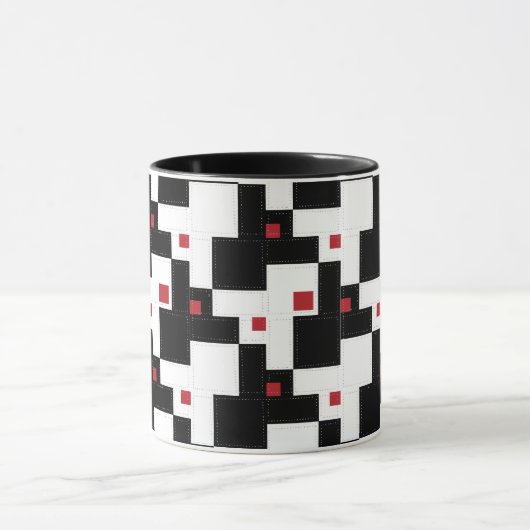 Black White Red Modern  patchwork Mok (Midden)
