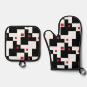 Black White Red Modern  patchwork Ovenwant & Pannenlap Set (Voorkant)