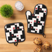 Black White Red Modern  patchwork Ovenwant & Pannenlap Set (Top down)