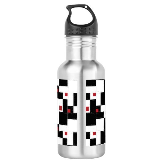 Black White Red Modern patchwork Waterfles (Achterkant)