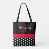Black White Red Monogram Script Polka Dots Draagtas (Achterkant)