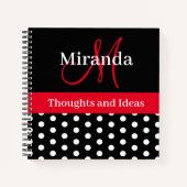 Black White Red Monogram Script Polka Dots Notitieboek (Voorkant)