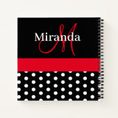 Black White Red Monogram Script Polka Dots Notitieboek (Achterkant)