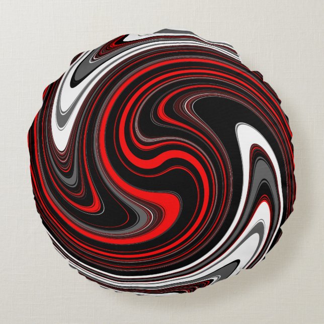 Black White Red Paint Swirl Rond Kussen (Achterkant)