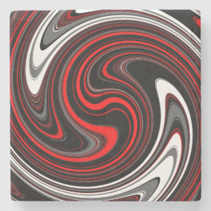 Black White Red Paint Swirl Stenen Onderzetter