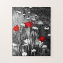 Black White Red Poppies Flower Art Sjabloon Floral