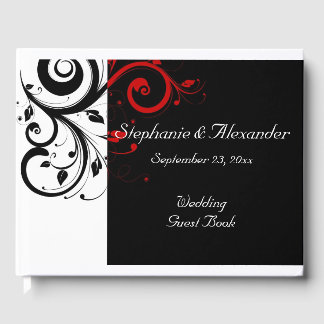 Black White Red Reverse Swirl Weddenschap Gastenboek