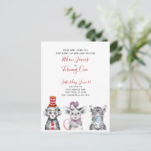 Black White Red Script Circus 1st Birthday Party Uitnodiging Briefkaart (Staand voorkant)