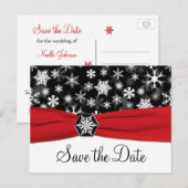 Black, White, Red Snowflakes Enregistrer la carte (Devant / Derrière)