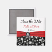 Black, White, Red Snowflakes Save the Date Magnet (Recto/Verso)