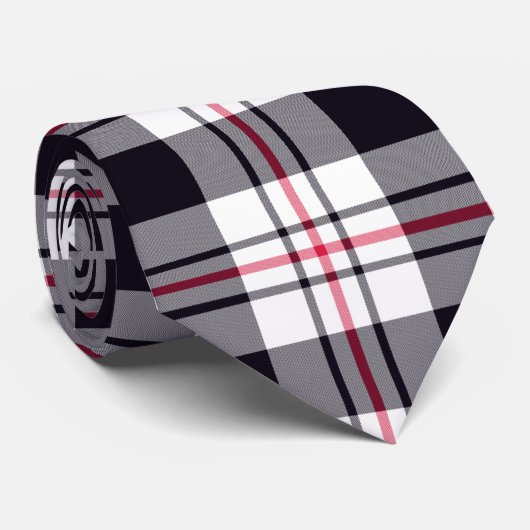 Black White Red Tartan Patroon Stropdas (Opgerold)