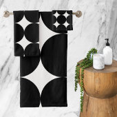 Black White Retro Geometric Cirtern Pattern Bad Handdoek