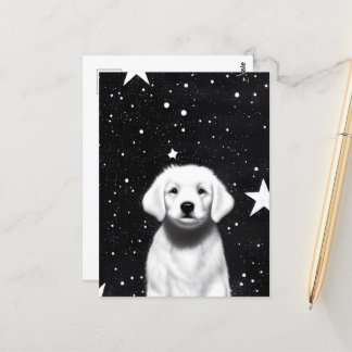 Black & White Retro Puppy & Big Stars Briefkaart