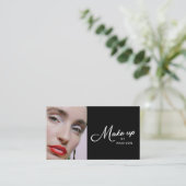 Black & White Retro Script Photo Makeup Visitekaartje (Staand voorkant)