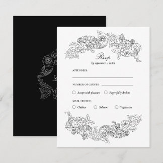 Black & White Rococo Meal Choice RSVP Card
