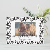 Black White Rococo Merry-kerstscript Foto Feestdagenkaart (Staand voorkant)