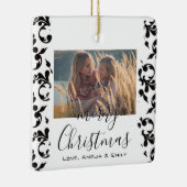 Black White Rococo Merry-kerstscript Foto Keramisch Ornament (Rechts)