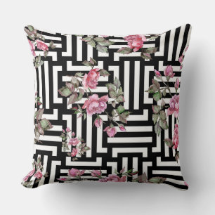 Black White Roos Waterverf omkeerbare Pillow Kussen