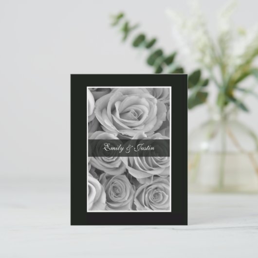 Black & White Rose Bewaar de Datum Uitnodiging (Staand voorkant)
