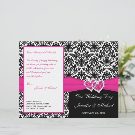 Black White Rose Damask Hearts Programme de mariag (Debout devant)