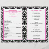 Black White Rose Damask Hearts Programme de mariag (Dos)