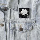 Black & White Rose Mallow Square Button (In situ)