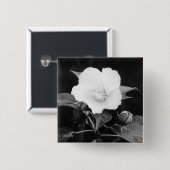 Black & White Rose Mallow Square Button (Voorkant /achterkant)