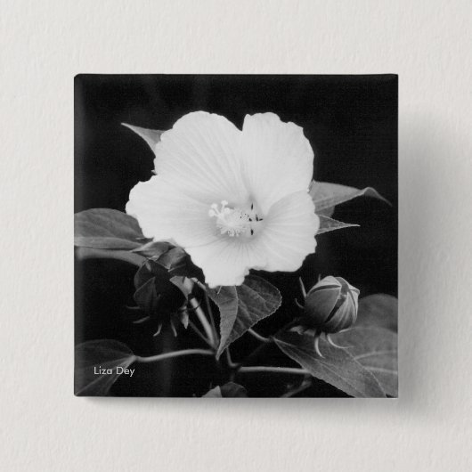 Black & White Rose Mallow Square Button (Voorkant)