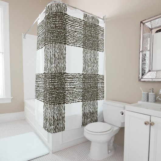 Black White Rough grid Pattern Shower Curtain Douchegordijn (In situ)