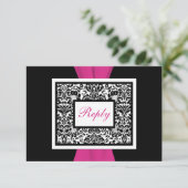 Black, White, roze Damask PRINTED RIBBON RSVP (Staand voorkant)