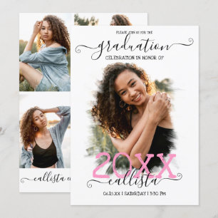 Black White Roze Halo Photo Collage Afstuderen Kaart