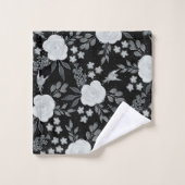 Black White Rozen Waterverf schilderen Bad Handdoek (Wasdoekje)