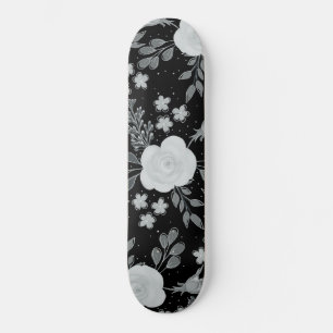 Black White Rozen Waterverf schilderen Skateboard