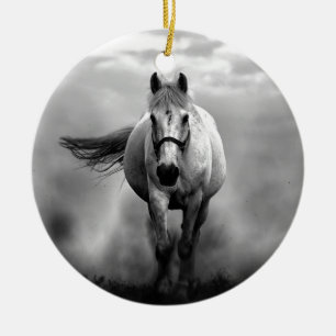 Black White Running Horse Freedom Keramisch Ornament