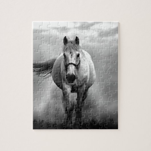 Black White Running Horse Freedom Legpuzzel (Verticaal)